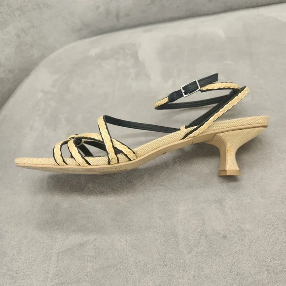Dolce Vita Sandals 10 Tan Woven Dainty Strappy Bev Kitten Heel Square New $120 - Picture 7 of 16